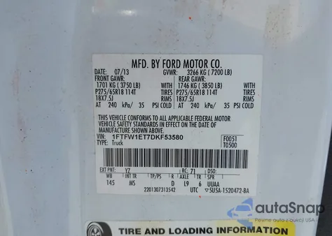 2013 Ford F-150 Xlt from USA, damaged, VIN 1FTFW1ET7DKF53580